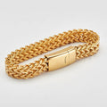 High Quality Punk Style Wide Shiny Polish Stainless Steel Bracelet Gold Plating Double Chains Magnet Clasp Bracelet for Men