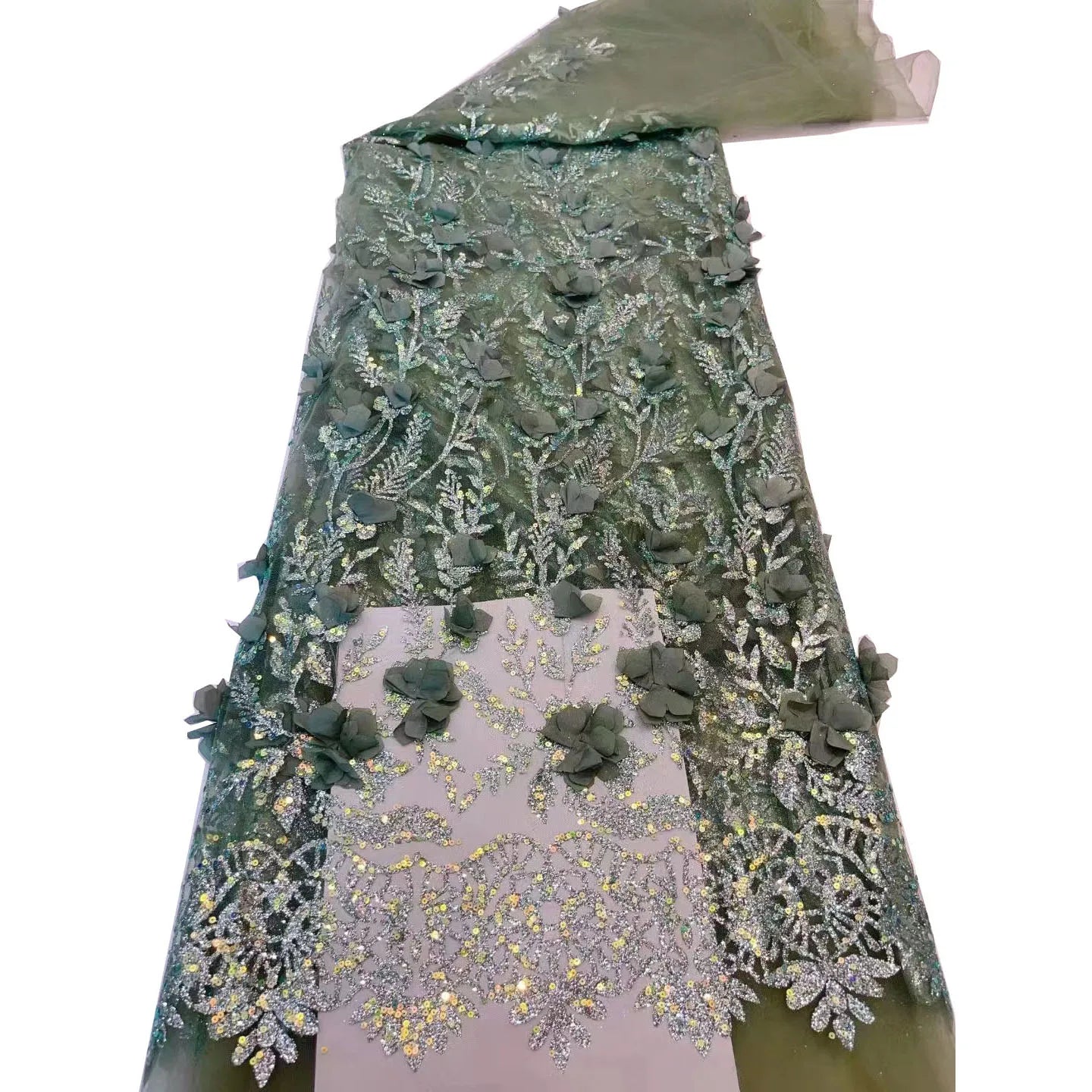 Women's 3D Flower Mesh Lace Fabric Sequin Decoration Eco-Friendly Sustainable 100% Polyester 5 for Wedding Dresses Parties