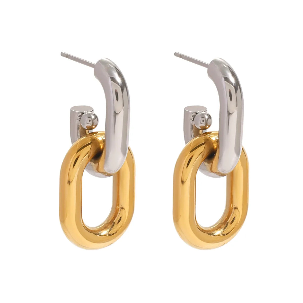 Minimalist Chunky 18k Gold Plated Waterproof Anti Tarnish  Jewelry Geometric Two Tone Oval U Shape Earrings for Women