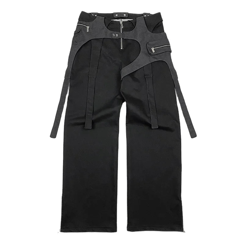 OEM Customized Men Straight Leg Zipper up Streetwear Trousers Trendy Detachable Belt Casual Cargo Pants
