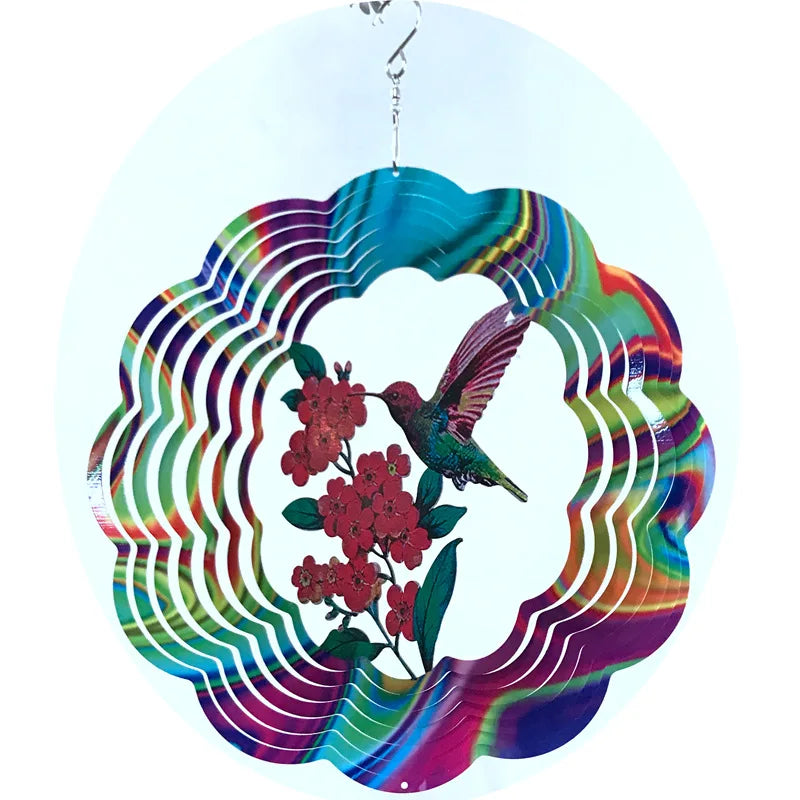 Factory Price 12 Inch Bird Flower Wind Spinner Stainless Steel Rotating Metal Sheet 3D Wind Chime Pendant Decoration Gift