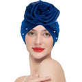 Wholesale Women Turban Hat Big Flower Head Wear Bright Silk Muslim Hat Pearl Indian Cap Female Head Wrap Turban for Ladies