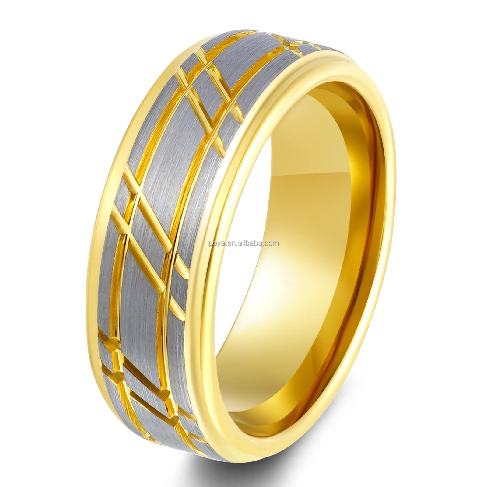 POYA 8mm Unisex Hammered Tungsten Wedding Ring Fashionable Gold and Silver  Brushed Polished  Engagement Anniversary Gift