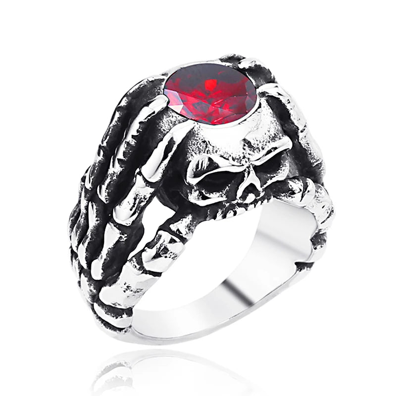 SS8-278R Steel Solider Wholesale 316L Stainless Steel Jewelry Men's Gothic Punk Claw Thinking Skull Skeleton Ring US Size