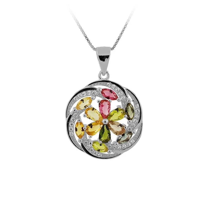 Color CZ Stone Cubic Zirconia Dainty 925 Sterling Silver Flower Pendant for Necklace
