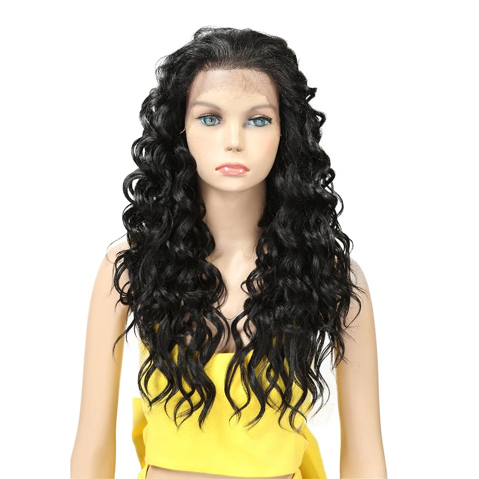 Ombre Color Long Front Lace Natural Wave High Temperature Fiber Wig 24 Inch Left Part Lace Front Synthetic Wigs for Black Woman