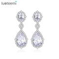 LUOTEEMI Wholesale Women Fashion Jewelry New Brand Luxury Bridal Teardrop CZ Cryetsal Zircon Dangle Earrings