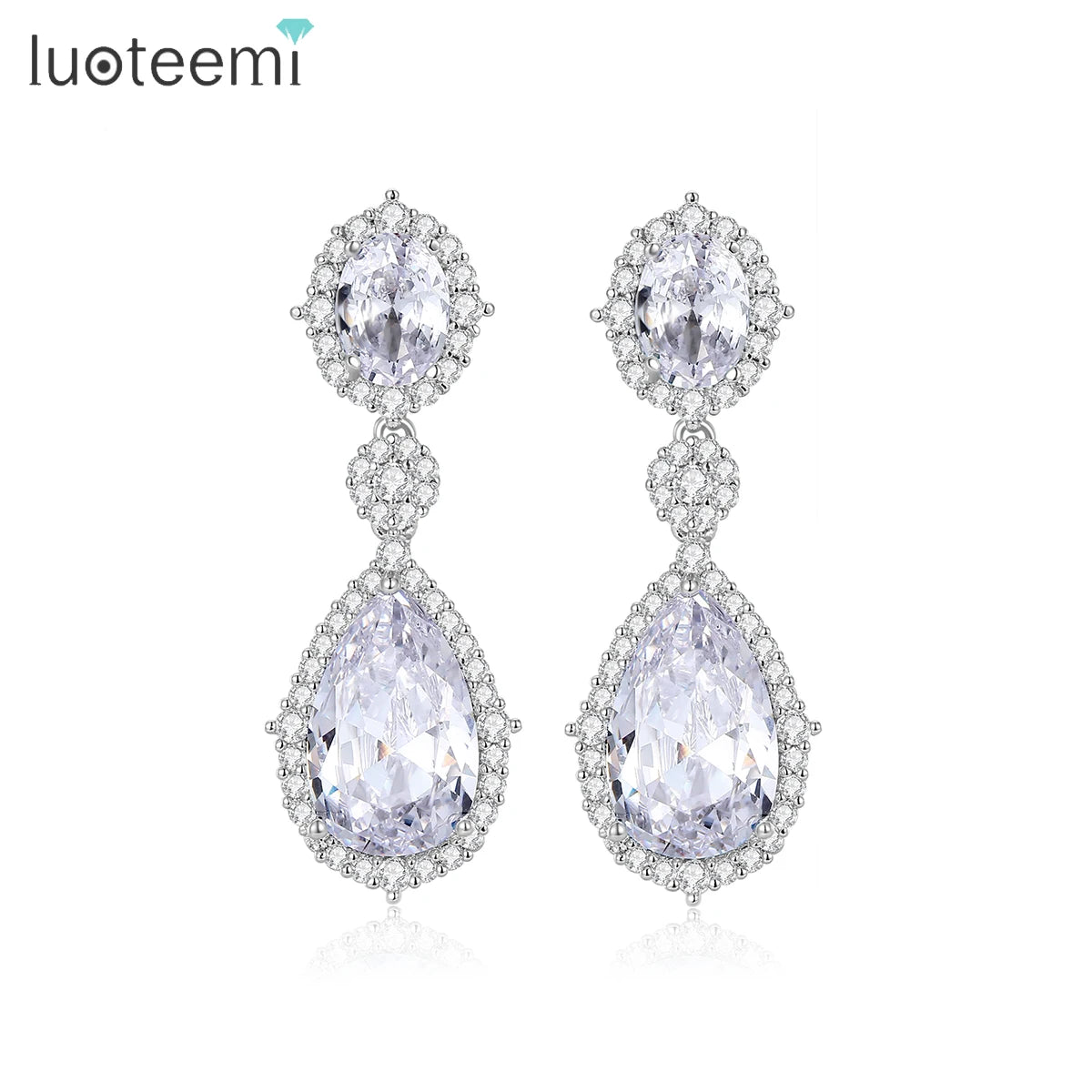 LUOTEEMI Wholesale Women Fashion Jewelry New Brand Luxury Bridal Teardrop CZ Cryetsal Zircon Dangle Earrings