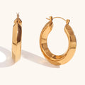 Minimalist 36mm Hollow Out Streamlined Round 18K Gold Stainless Steel Hoop Earrings Buckle Jewelry for Women