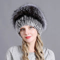 Winter Warm Thickened Real Natural Rex Rabbit Fur Hat New Fashion Faux Fox Fur Decorate Real Fur Hat for Women