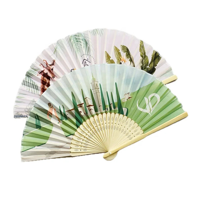 Bamboo Crafts Wholesale Personalized Custom LOGO Printing Fabric Hand Fan Bamboo for Thanksgiving Gifts