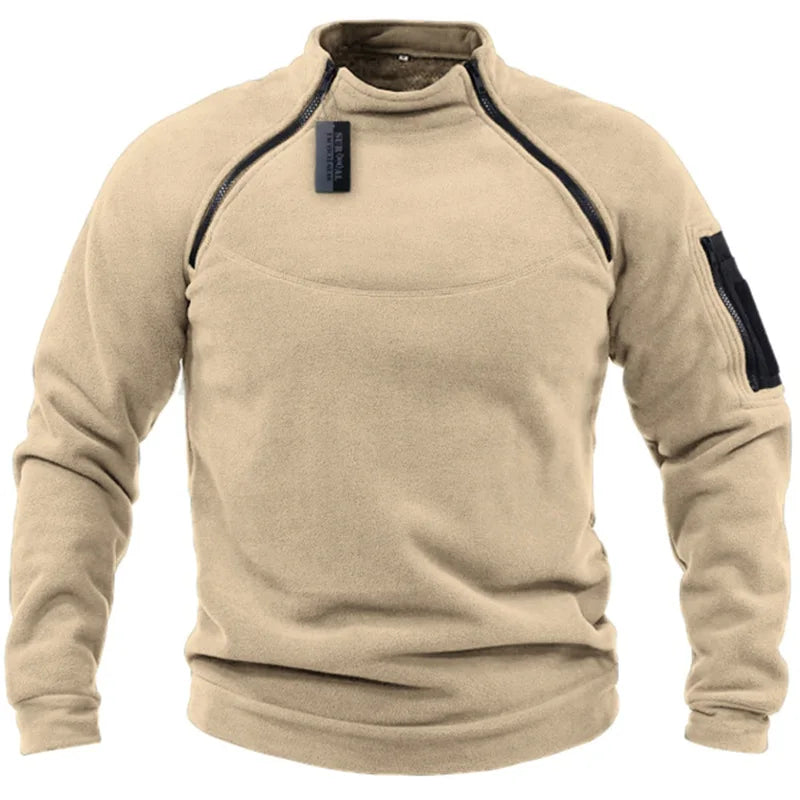 Fitspi Stand Collar Men's Sweater Spring Loose Solid Color Outdoor Keep Warm Breathable Tactical Men's Top in Stock Wholesale