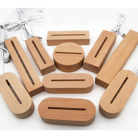 Hot Selling USB LED 7 Colors Wooden Resin Lamp Base Creative 3D Acrylic Night Light Wood Lamp Base