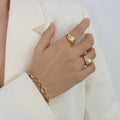 Elegant Fashion Trendy Anillo De Perla Stainless Steel Women Jewelry 18K Gold Imitation Pearl Ring