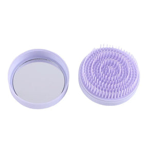 Focstar Plastic Round Hair Brush with Built-In Mirror Straightening Function Massage Comb (Purple & Pink) (BTD1075)