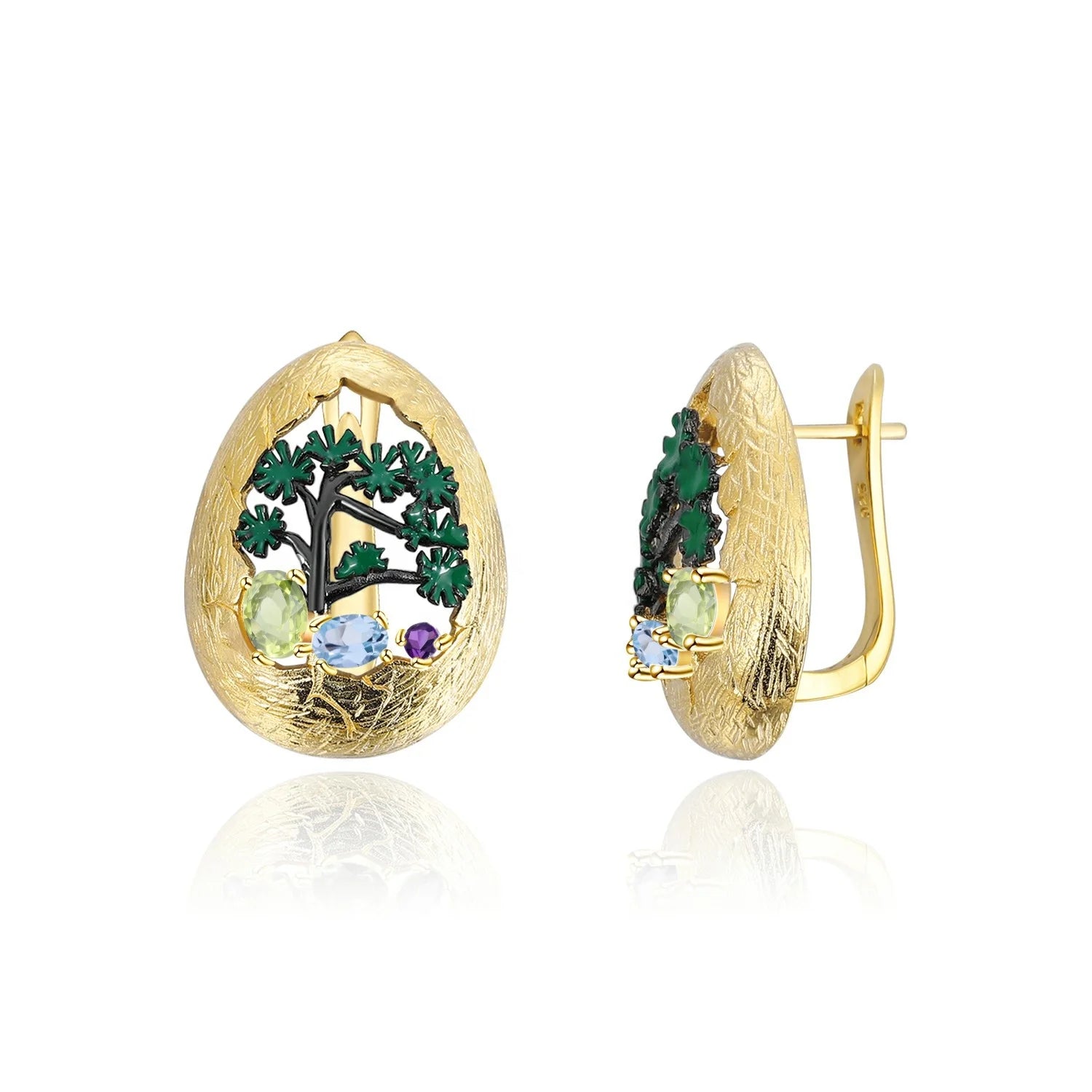 Abiding Natural Gemstone Earring 925 Sterling Silver Tribal Myth Enamel Craft Handmade Gold Plated Earring Women Jewelry
