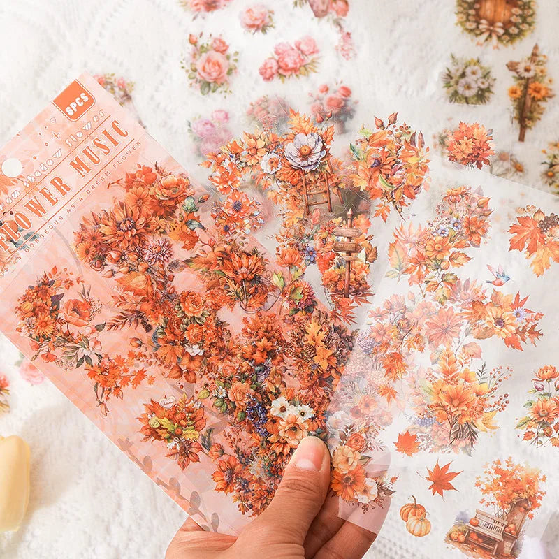 6pcs/pack Dream Shadow Flower Bloom Flower Handbook Stickers Vintage PET Premium Feeling Handbook Stickers