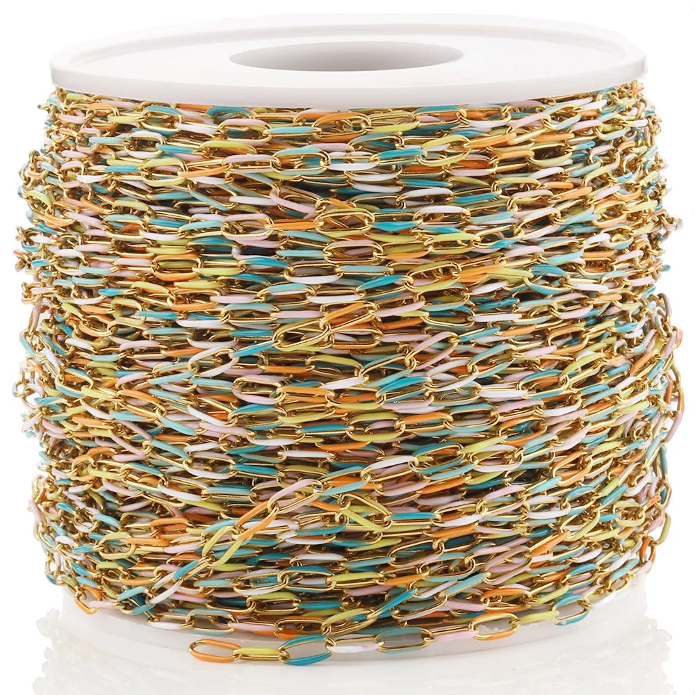 Hot Selling DIY Necklace Waist Chain Enamel Long Stainless Steel Oval Oil Drip for Clothing Bag Jewelry Components by Meter