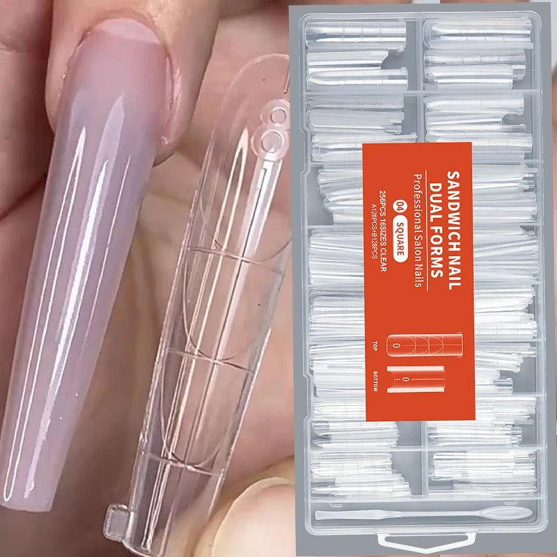 Wholesale Sandwich Dual Nail Forms Dual Form Nail Tips Easy Shape Nail Dual Forms for Acrylic UV Gel Oval Coffin Almond Ballet
