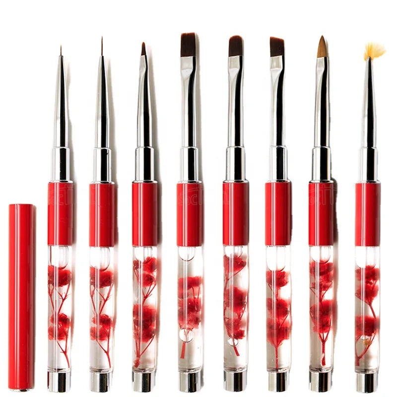 Colorful Liquid Sakura Handle Gel Nail Pinceles Professional Liner Round Flat Oblique Fan Shaped Nail Art Brush 3D Acrylic Brush