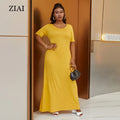 Plus Size Women Dress Summer New Fashion Dress Casual Loose Long Dress Solid Color