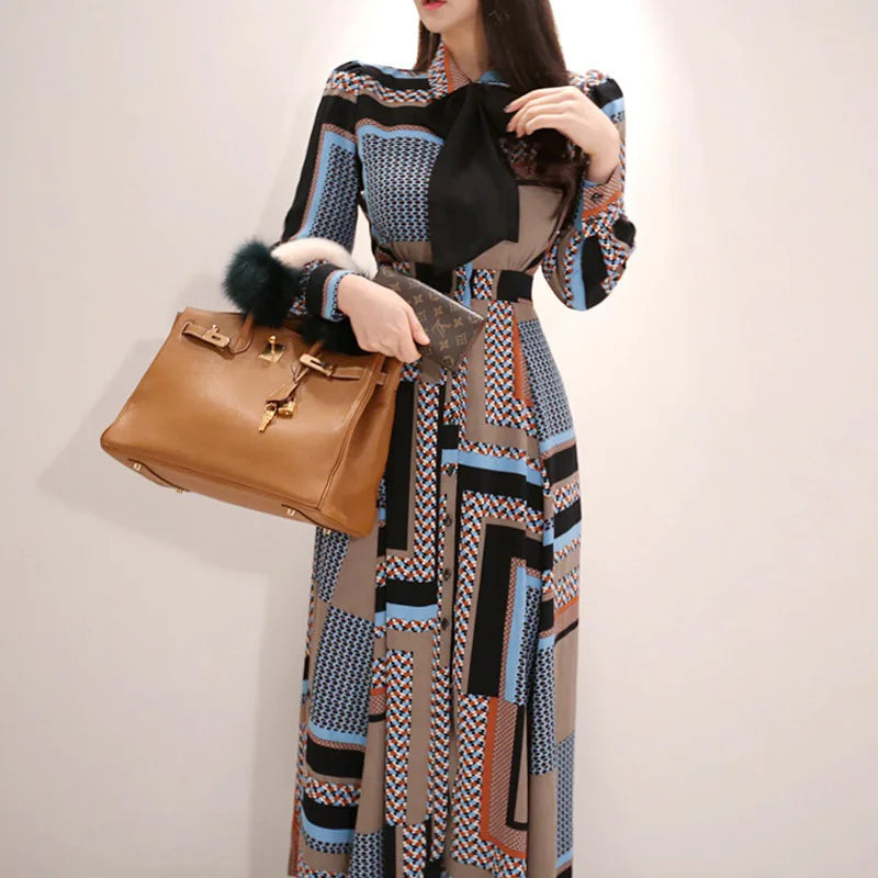 Boutique Wholesale 2026 Spring New Korean Style Collar Single Breasted Print Women's Long Women's Dresses