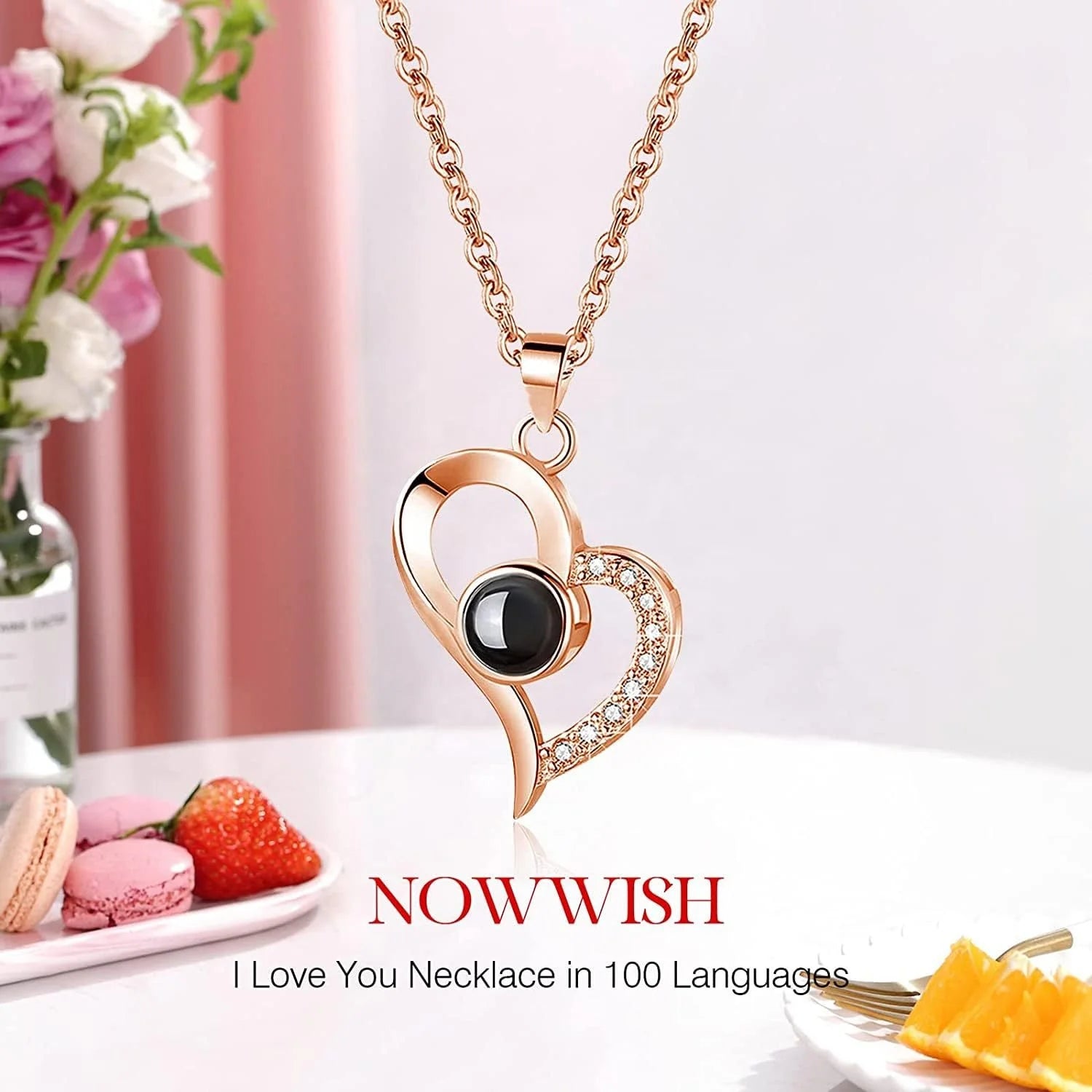 Heart-Shaped Memory Love Lady Clavicle Necklace 100 Languages 'I Love You' Confession Engagement Minimalist Figaro Chain Copper