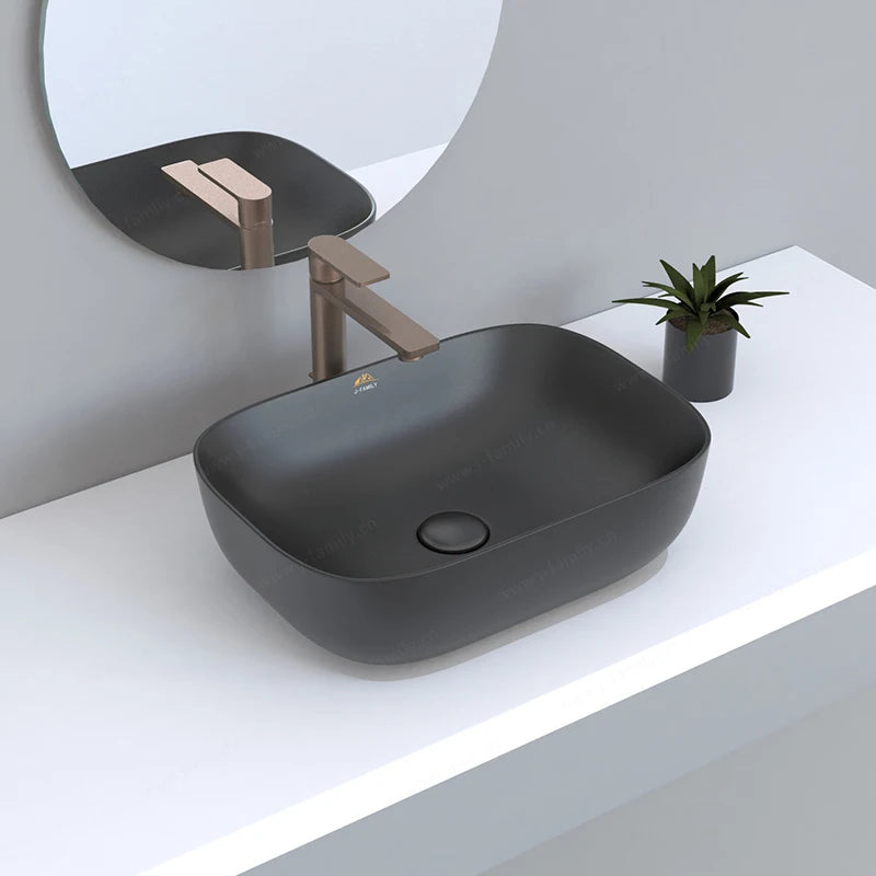 Matte Black Glazed Vanity Sink Oval Shape Bathroom Black Sink Hotel Ceramic Wash Basin