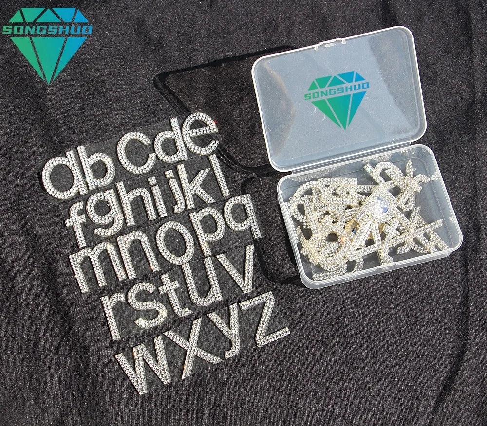 2024 New Rhinestone Hotfix Heat Transfers Small Letters 3d Patch Rhinestones Alphabet Letters
