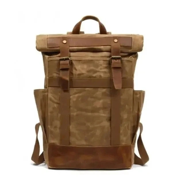 BSCI Factory Wholesale Large Capacity Vintage Waxed Canvas Backpack Custom logo Vintage Roll Top Men Business Laptop Backpack