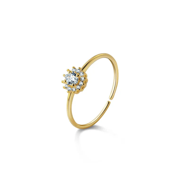 925 Sterling Silver Round Shape Adjustable Open Gold Plated Cubic Zircon Rings Fashion Jewelry for Women