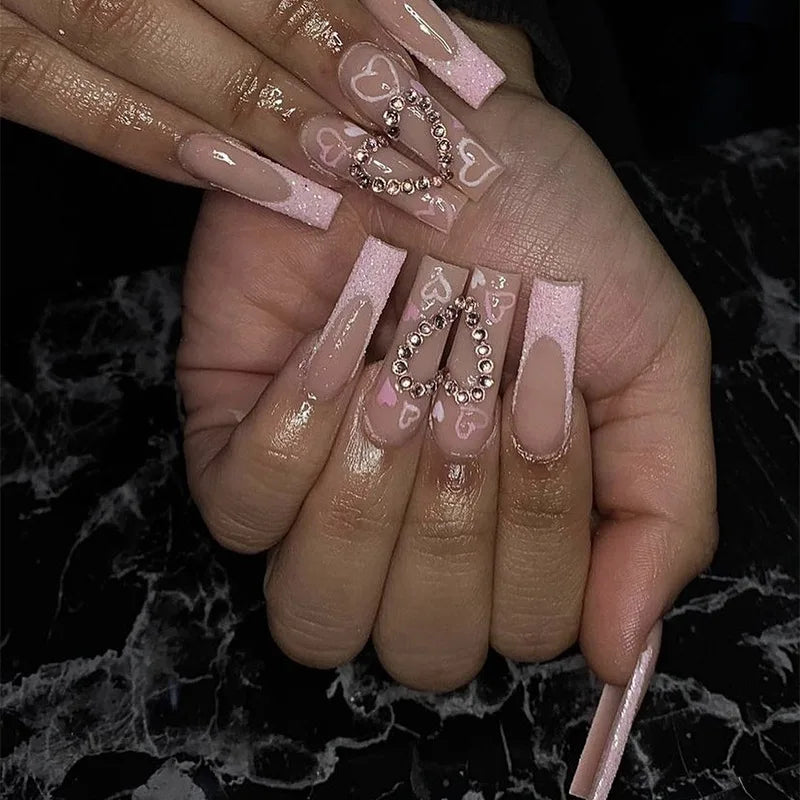 New Style High Quality Long French 3D Handmade Salon Square Soft Gel Press on Nails Acrylic False Long Nails