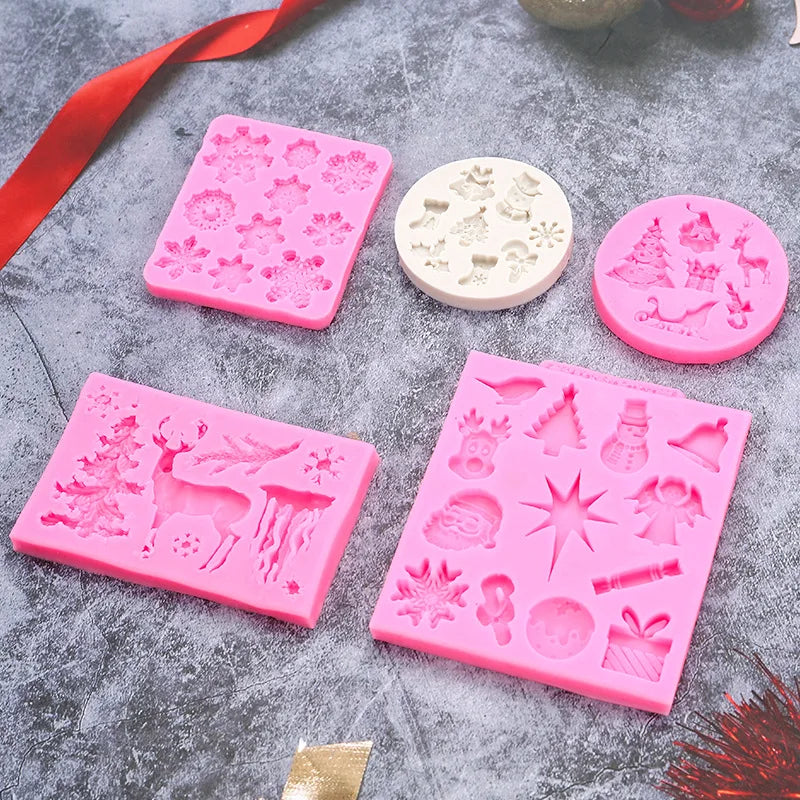 New Christmas Silicone Mold White/Pink Eco-Friendly Santa Claus Deer Dropping Gel Hand Ledger DIY Decoration Holiday Gift