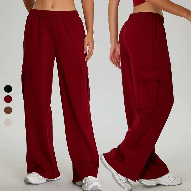 SHINBENE Autumn 31" Elastic Waist Loose Fit Casual Cargo Lounge Joggers High Waist Straight Leg Sweatpants for Women