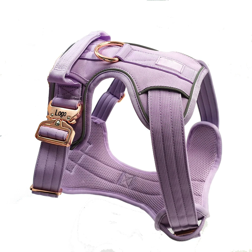Heavy Duty Thick Nylon Adjustable Reflective No Pull Training Walking Pet Harness for Big Dogs with Gold Metal Buckle