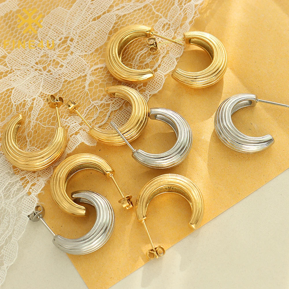 Waterproof Jewelry Pendientes De Acero Inoxidable 18K Gold Plated Stainless Steel Chunky Personalized Hoop Earrings for Women