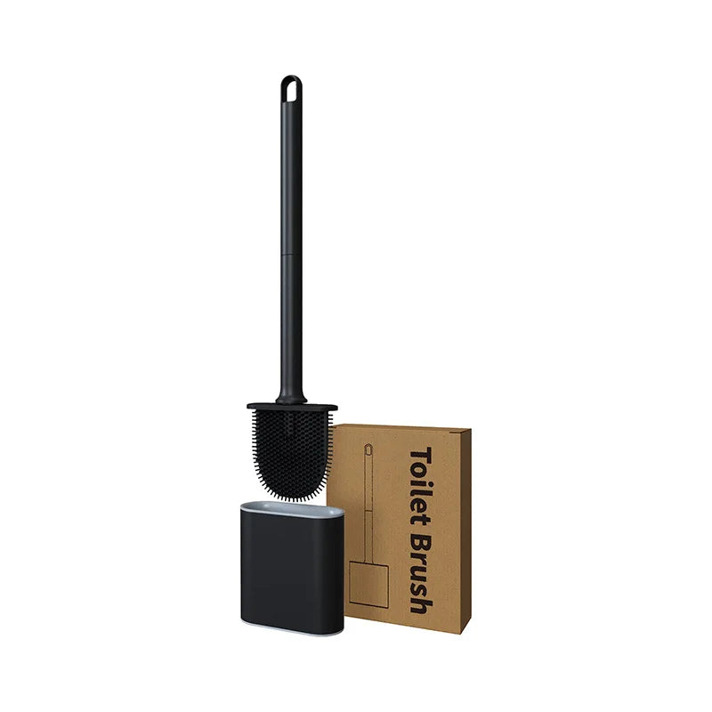 New Soft Rubber Toilet Brush with Base Bathroom No Dead Angle Cleaning Brush Wall-mounted No Need for Drilling Toilet Brush