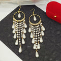 Ilona Elegant Pearl Tassel Chandelier Earrings 18K Gold Plated Copper Circle Hoop Teardrop Drop Hook Bridal Wedding Jewelry Gift