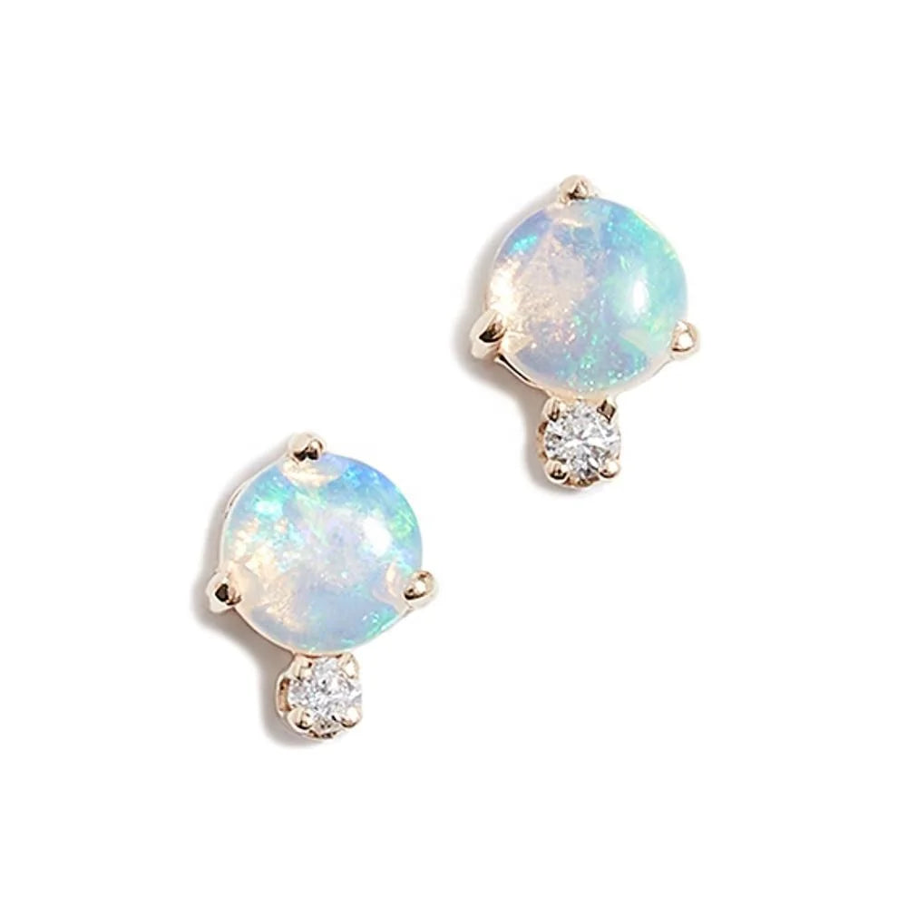 Gold Jewelry Fashion Delicate Opal CZ Stud Earring Silver 925