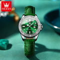 OLEVS 9945 Hot Selling Minimalistic Lady Wrist Watch Thin Black Leather Green Dial Quartz Women Watches