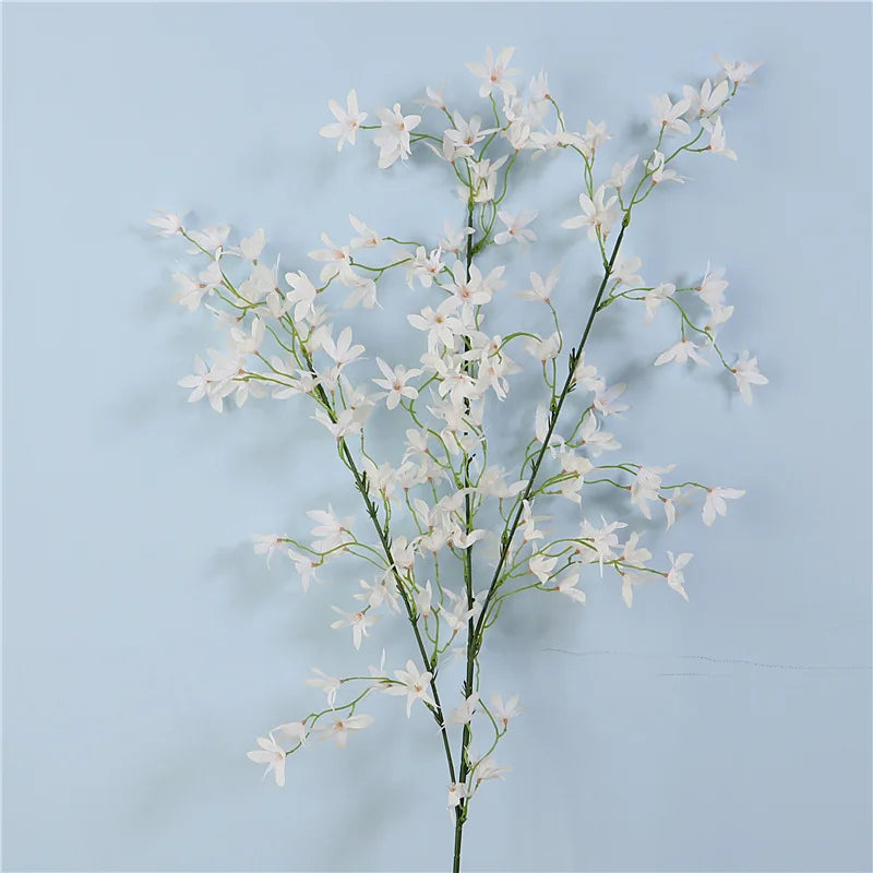 DREA Artificial Flower Long Stem 49" White Tall Silk Oncidium Orchid Flower Stems for Home Office Decor Indoor