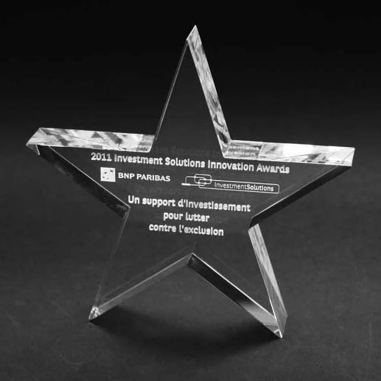 Custom Engraved Optical Crystal Star Award Paperweight Carved with UV or Laser Printing Business Gift