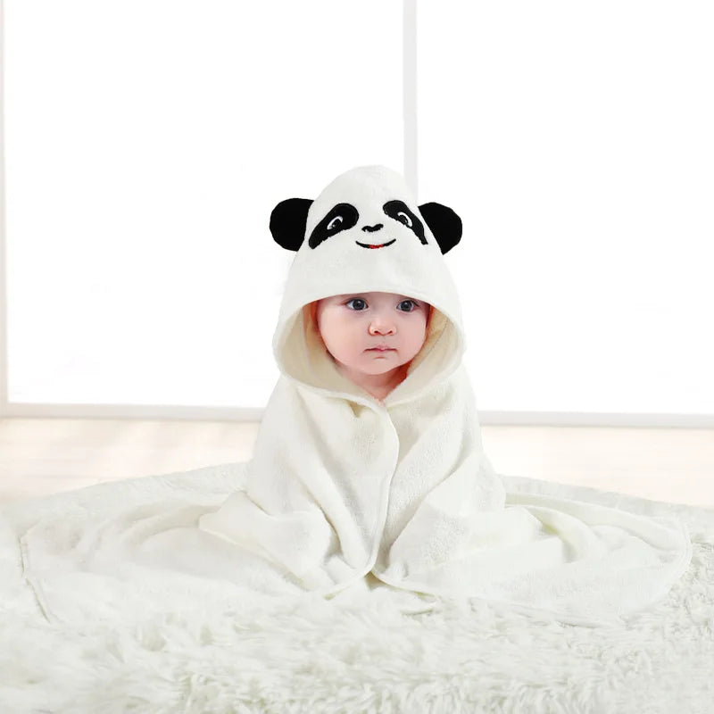 OEM Custom Kids Poncho with Cartoon Animal Design Soft Fleece Bath Towel Quick-Dry Knitted Hood for Baby's Bathroom