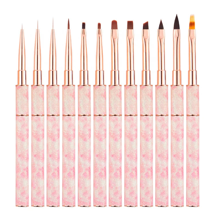 Professional Nail Art Salon Liners UV Gel Gradient Metal Handle Carved 3D Beauty Brush Manicure Tool Nail Brush