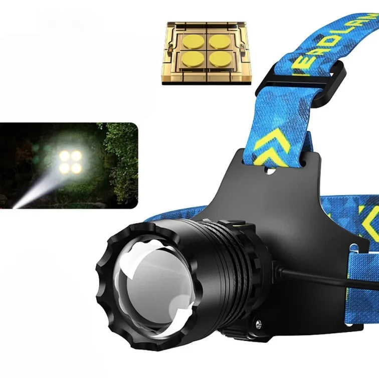 White Lazer 4core Long Range Emergency Head Torch Zoom Usb Rechargeable Cob Floodlight Power Bank Lamp Led Headlamp Headlight