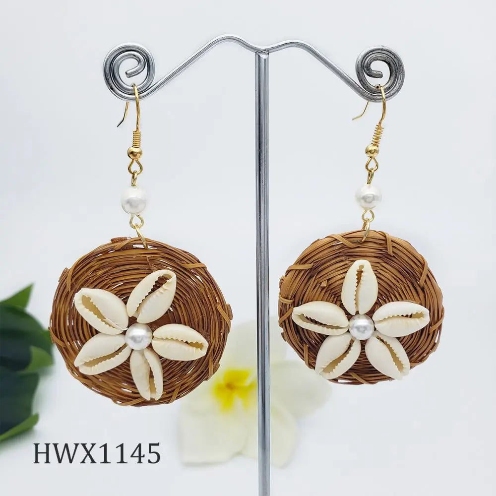 New Arrival Summer Rattan Earrings Shell Beads Handmade Earrings