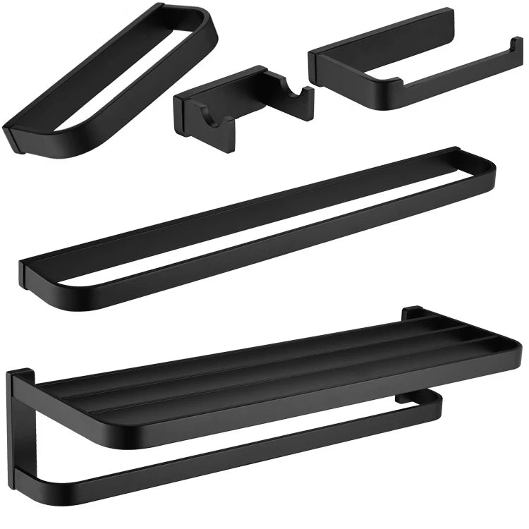 Matte Black Five-piece Eco-Friendly Home Use Bathroom Accessories Set Stainless Steel Wall Mount Towel Hanger Rack