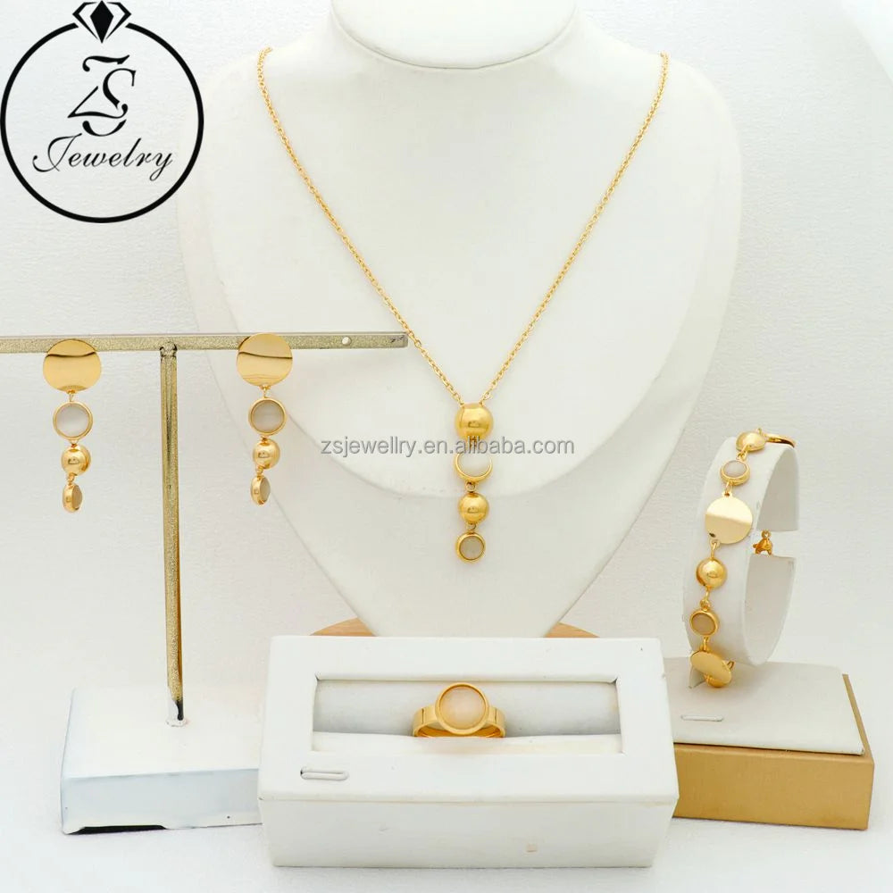 Oro Laminado 14 K Jewelry Gold Plated Bridal Bracelet Big Gemstone Stainless Steel Gold Plated Women Girl Gift Sets