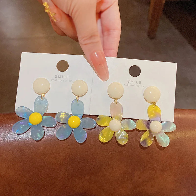 S925 Silver Needle Simple Small Fresh Flower Earrings Summer New Cute Acrylic Gradient Stud Earrings