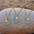 New Ocean Series Stainless Steel Translucent Blue Chalcedony Starfish Pendant Necklace for Women's Summer Beach Fashion Jewelry
